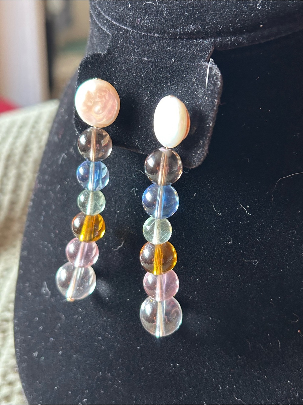 Handcrafted Multicolor Glass Bead and mother of pearl Drop Earrings